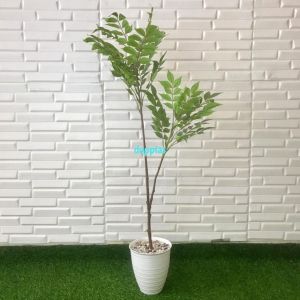 Pohon Artificial Daun Willow X2 Warna Merah & Hijau Semilatex Pot Tawon Pirus Putih Dekorasi Cafe Aesthetic
