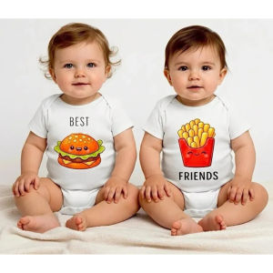Kit 2 Baby Bodysuits Best Friends Burger Potato Twins Comic Size P M L XL