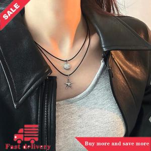 [COD] Retro Black Rope Heart Shell Pendant Necklace For Women Starfish Clavicle Chain Necklace Trendy Accessories Gift
