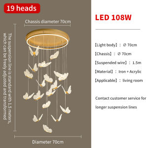 Butterfly Staircase Chandelier for Villa Duplex LED Chandelier for Living Room Hanging Light Romantic Wedding Decoration