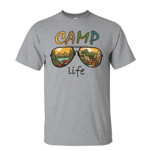 [Local Stock] HBESTY  Camp Life Reflective Sunglasses Scenery Graphic T Shirt Men Cool Outdoor Travel Print Top Summer Beach Lake Vacation Shirt