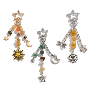 Trọng lượng nhẹ bất thường đá Keychain chàng hạt nhiều màu vòng chìa khóa với các ngôi sao mặt trăng mặt trời thời trang Móc treo chìa khóa cho sử dụng hàng ngày
