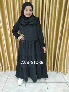Gamis anak perempuan Hitam set Jilbab terbaru