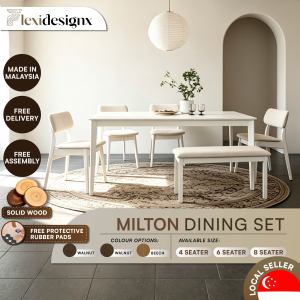 Flexidesignx MILTON Dining Set Solid Wood 4/6 Seater Table with Chair & Bench Beech/Walnut Color