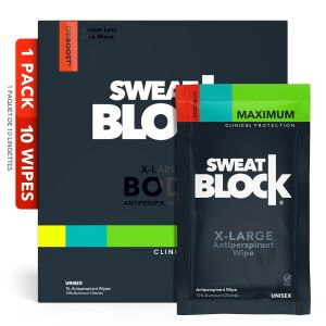SweatBlock Clinical Strength XL Antiperspirant Body Unscented 10 Ct    Hyperhidrosis Sweat Protection for Hands Feet Underarms and Body Convenient XL Wipe Format for Targeted Use
