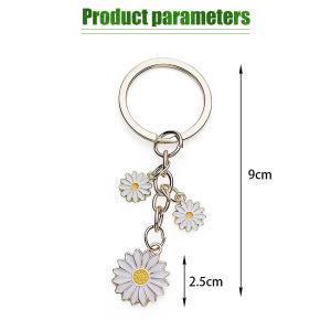 Aihua Cute Enamel Daisy Flower Keychain For Women DIY Handbag Pendant Car Key Ring Holder Souvenir Gifts Trinket