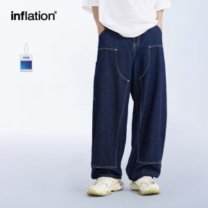 INFLATION brand workwear style mens youth 2024 spring/summer new products clear cut wood jeans trendy brand cat whiskers old loose leg straight leg pants