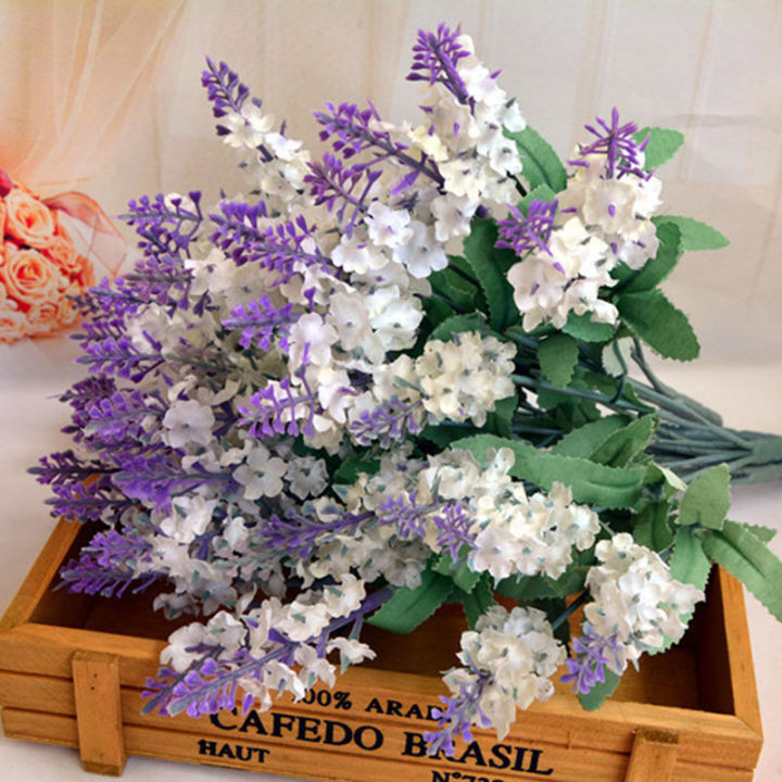 Artificial Flowers Flocked Plastic Lavender Bundle Fake Plants Wedding ...