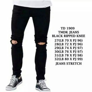 Celana Jeans Pria Sobek Lutut Hitam Pekat | Jeans Ripped SHP Store ID