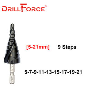 Drillforce M35 Cobalt Step Drill 4-12/4-20/4-22/5-21/5-27mm TiAIN Drill Bit Spiral Groove Quick Change Shank For Stainless Steel