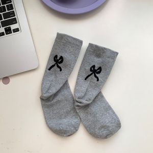 Korean Long Socks Women Girls Sweet Bow Sock Casual Crew Loose Sox Streetwears Summer Thin Mid-tube Stocks