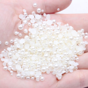 Flat‑Back Half Round ABS Imitation Pearl Beads Hạt Ngọc Trai Giả Nửa Tròn Lưng Phẳng Nhiều Kích Thước Dùng Trang Trí Móng Tay Ốp Lưng Điện Thoại Và Đồ Thủ Công