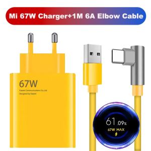 Original Xiaomi 67W Turbo Charger Adapter With 6A 120W 90 Degree Elbow Type-C Charging Cable Set Wall Chargers For Mi 13 12 11T Redmi Poco F4 F3 X3 Pro GT X4 M4 Pro Note 12 11 10