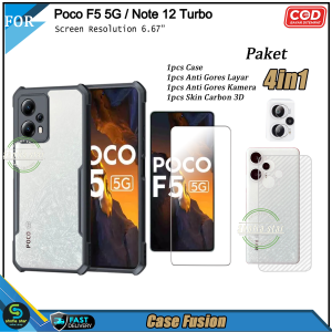Paket 4in1 Case Xiaomi Poco M6 Pro 4G 5G Poco F5 X5 Pro 5G X6 5G Softcase Fusion Shockproof Transparan Casing