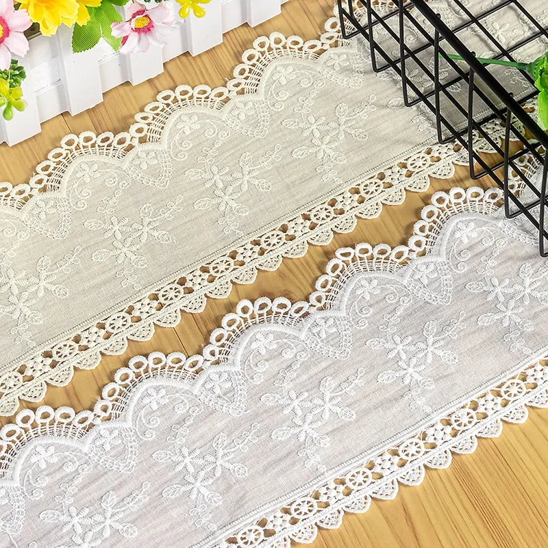 Beige Cotton Lace Fabric, Embroidered Lace Fabric, cotton fabric