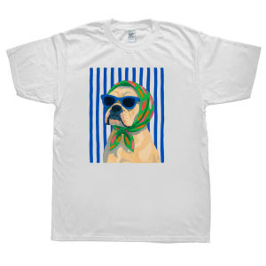 [Local Stock] HBESTY  Cool Bulldog With Sunglasses Floral Bandana Vertical Stripes Women Cotton T Shirt Dog Lover Retro Cartoon Niche Fun Casual Tee