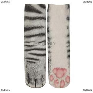 [COD] ZNPNXN Creative Animal Foot Printed Women Middle Tube Socks Cartoon Cat Tiger Duck Claws Ladies 3D Print Funny Animal Middle Socks