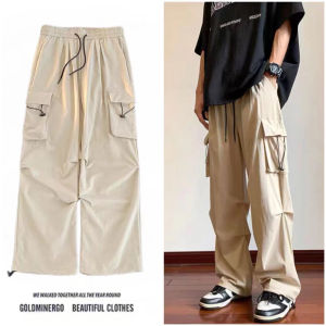 Trend Multi Pocket Cargo Pants Men Retro Cargo Pants Loose Straight Casual Pants Seluar kargo lelaki k33#sxc