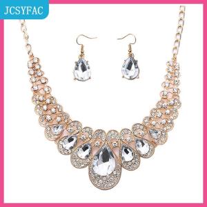 JCSYFAC Đồ trang sức thiết lập thời trang kim loại lấp lánh Kim Cương Vòng cổ bông tai Set đối với người phụ nữ Đảng đồ trang sức quà tặng