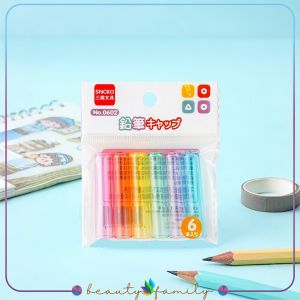 BF-A124 Tutup Pelindung Pensil Isi 6CPS Warna Warni Penutup Ujung Pensil Transparan Anti Patah