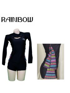 RAINBOW women 2pcs swimsuit fashion slim student sports style short sleeved swimwear Rashguard swimsuit M-2XL
