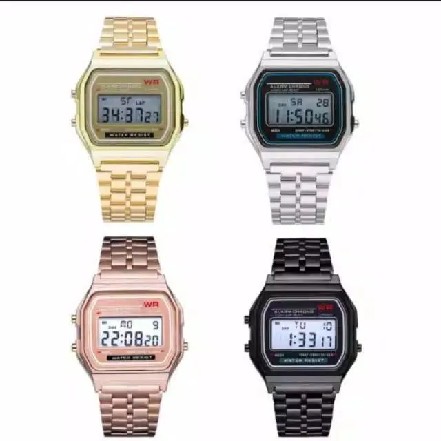 AOW-✓COD] Jam tangan casio A159W segi rantai stainless steel