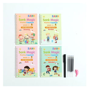 4 Books/Set Copybook Kids English Learning Calligraphy Magic Books With Pen Children Writing(Free 5 Refills + 1 Pen)