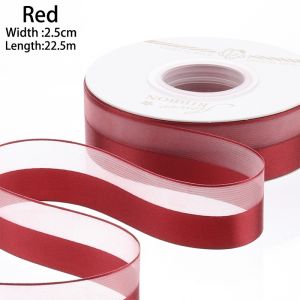 25yard/Roll 2.5cm Half Satin Half Yarn Ribbon Wedding Diy Flower Ribbon Gift Wrap Ribbon Bouquet Decorative Ribbon