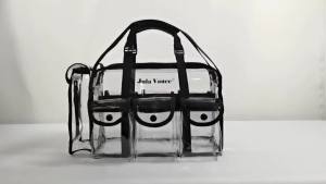 Professional Clear PVC Makeup Kits Organizer Make up Set Bag MUA Carry All Artist Transparent Vinyl Travel Cosmetic Bag with 6 External Pockets & Tissue Holder