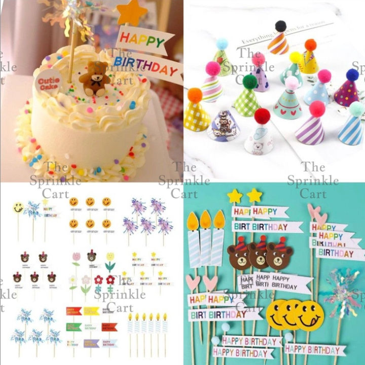 Korean Happy Birthday Cake Topper Kraft Paper Cupcake Topper for Party