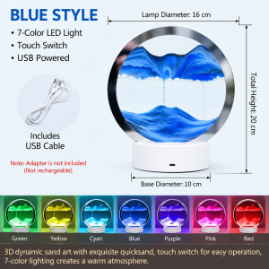 Moving Sand Art Picture 3D Deep Sea Sandscape in Motion Display Flowing Sand Frame Mobile Sand Painting Colorful LED Quicksand Lamp Home Office Desktop Decor Art Toys Relaxing Gifts