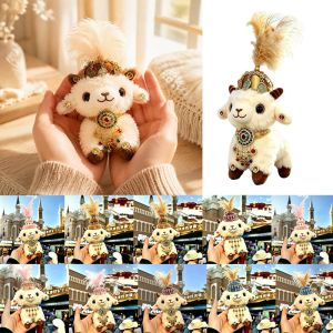 LUJIN Soft Sheep Plush Doll Feather Rhinestone Decorative Mascot Pendant Cute Ethnic Design Lamb Bag Charm New Year
