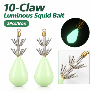 ADREE 2Pcs Hai lớp Móc câu mực Ánh sáng rực rỡ 10-Claw (Mười móng vuốt) Mồi câu mực bạch tuộc 42g 48g 60g 72g Móc câu mực hình giọt nước dành cho câu cá biển nước mặn