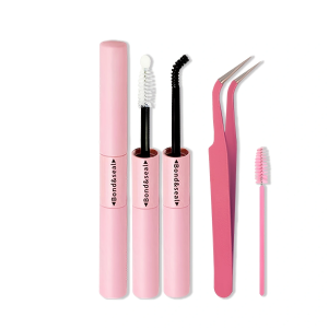 Waterproof Eyelash Extension Kit with Bond and Tweezers Eyelash Curler Black Quick-Drying Glue 72 Hours Hold Comfortable Applicator Tool