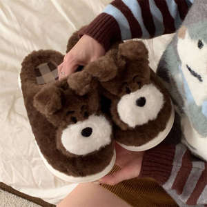 XIXITIAO Winter New Couple Home Fun Warm Comfortable Furry Shoes for Men and Women with Personality ins Cute Puppy Cotton Slippers