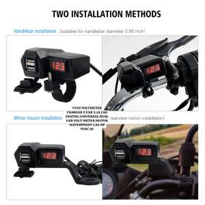 V190 VOLTMETER CAS CASAN HP DIGITAL 2 USB 3.1A STANG UNIVERSAL DUAL USB VOLT METER MOTORCYCLE VOLTME