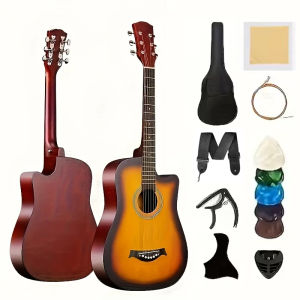 38inch Wood Acoustic Guitar Cutaway Acoustic Guitar with Case and Accessories for Kids/Girls/Boys/Beginners