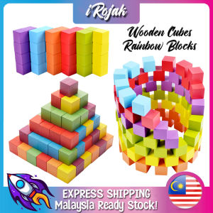 [iRojak] Wooden 100pcs Colorful Cube Stack Building Blocks Brick Montessori Learning Toy 正方体积木 Blok Kiub - BT56