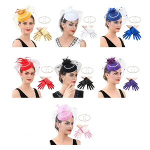 50S fascinators hat cho phụ nữ trà bên với ren ngắn găng tay Vòng cổ ngọc trai bông tai cho Derby nhà thờ các cuộc tụ họp