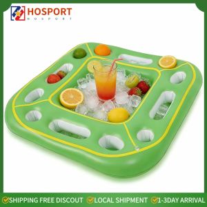 Inflatable Card Game Table with Food and Drink Holders for Summer Pool Parties and Hot Tub Events