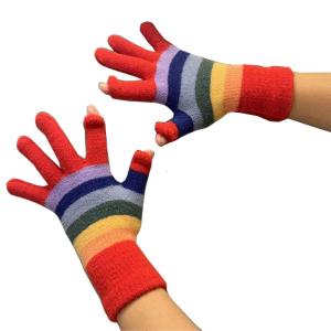 ถุงมือเปิดถุงมือเต็มนิ้วให้ความอบอุ่นสำหรับเด็กผู้หญิง2นิ้วพร้อมถุงมือถักลายทางอุปกรณ์สำหรับฤดูหนาว