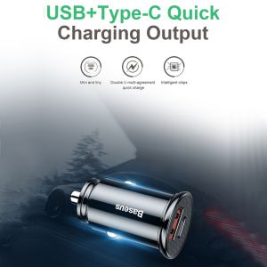Car Charger Mobil 2 Ports With USB Type C Pd Cable Fast Charging Quick Charge 3.0