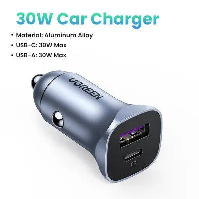 UGREEN Bộ sạc ô tô UGREEN 4.0 3.0 Bộ sạc nhanh trên ô tô dành cho ô tô Xiaomi Huawei Samsung PD 20W USB C Sạc điện thoại trên ô tô Sumsang Galaxy S24 23 22 Model:30780