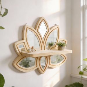 HOUCHU Wooden Lotus Floating Shelf Detachable Decorative Wall Shelf Ledge Modern with Mirror Crystal Display Rack Room