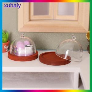 xuhaiy บ้านตุ๊กตา1:12ถาดขนมหวานถาดใสขนาดจิ๋วพร้อมฝาครอบถาดใส่เค้กผลไม้อุปกรณ์ตกแต่งห้องครัว