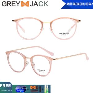 Grey Jack Frame Kacamata Design Oval Stylish Metal+TR90 Terbaru Fashion Pria Dan Wanita Bisa Minus Antiradiasi/Blueray/Photocromic/Bluecromic 1232