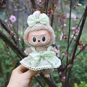 เสื้อผ้า Labubu Macaron ชุดเดรสกระโปรงน่ารัก สําหรับเด็กผู้หญิง ขนาด 17 ซม.