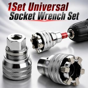 GRACETEN 1Set 3/8in Bar Universal Socket Wrench Set 10-19mm Rustproof Adjustable Magic Socket Durable Power Drill Adapter Multifunctional Tool