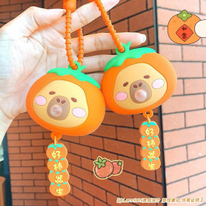 Móc Khoá Capybara Trái Hồng Thổi bonɡ Bóng Cute
