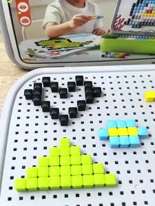 [SG Seller]Preschool Mushroom Peg Building Toy Children DIY Creative Pixel Mosaic Puzzle With Portable Carry Storage
